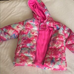 Pink Platinum Tie-Dye Puffer Jacket for Kids